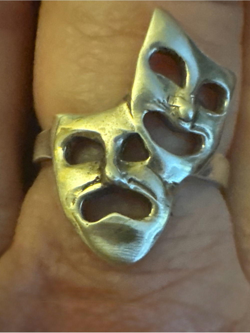 Vintage Sterling Silver Comedy Tragedy Theater Mask Ring Adjustable Drama 925 s7